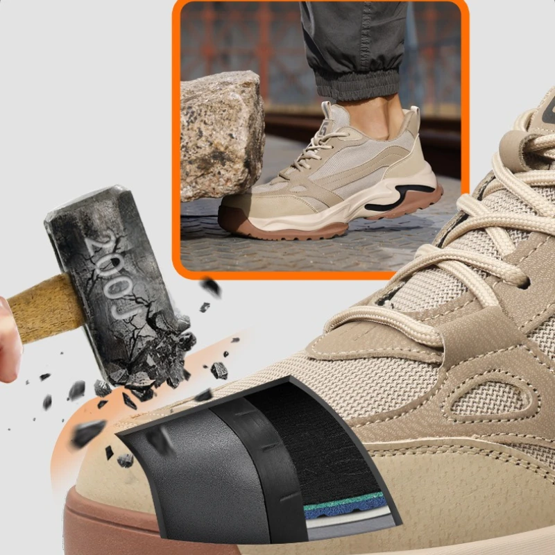Sicherheitsstiefel mit Stahlkappe, Arbeitssneaker für Herren, Anti-Smashing-Sicherheitsschuhe, pannensicher, rutschfest, wasserdicht, leicht