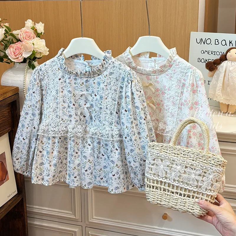 Children Girls Floral Peter Pan Shirts UNITIM Autumn Kids Babys Girls French Sweet Shirts Cotton Toddler Girls Long Sleeves Tops