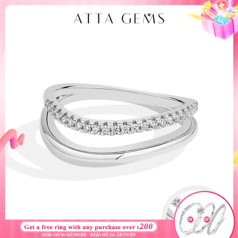 ATTAGEMS Einfacher voller Moissanit-Ring DVVS1 Original s925 Sterling Silber Verlobungs-Wellenband für Frauen Cocktail-Party-Schmuck