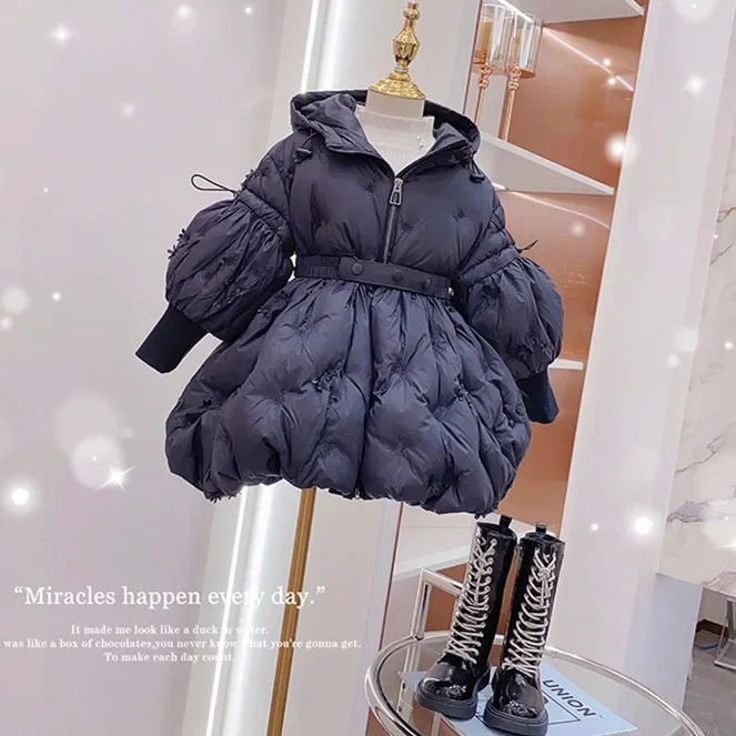 Manteau mi-long rembourré en coton pour enfants, veste pour moyens et grands enfants, vêtements pour filles, hiver, nouveau, 2023