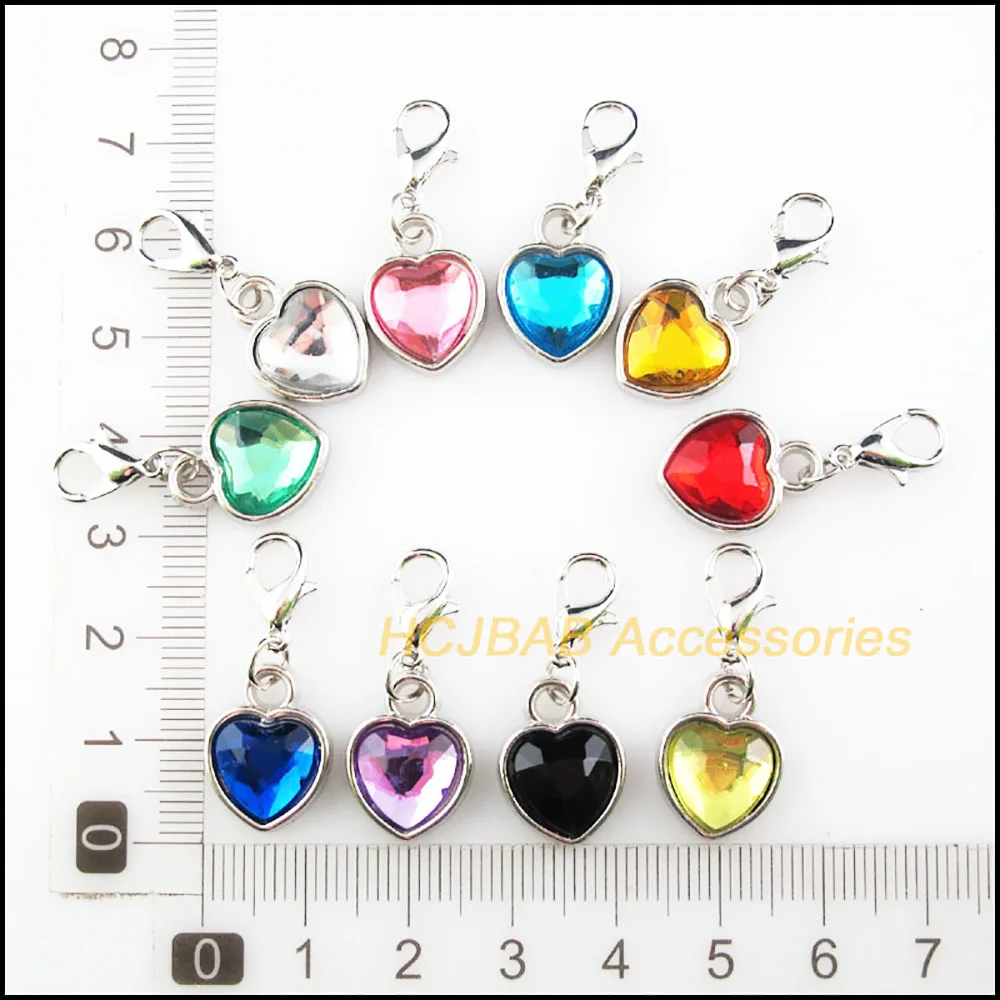 20 szt. Matowe posrebrzane Retro mieszane akrylowe serce z zapięciami z pazurem homara Charms 12,5x16,5mm — zdjęcie 5