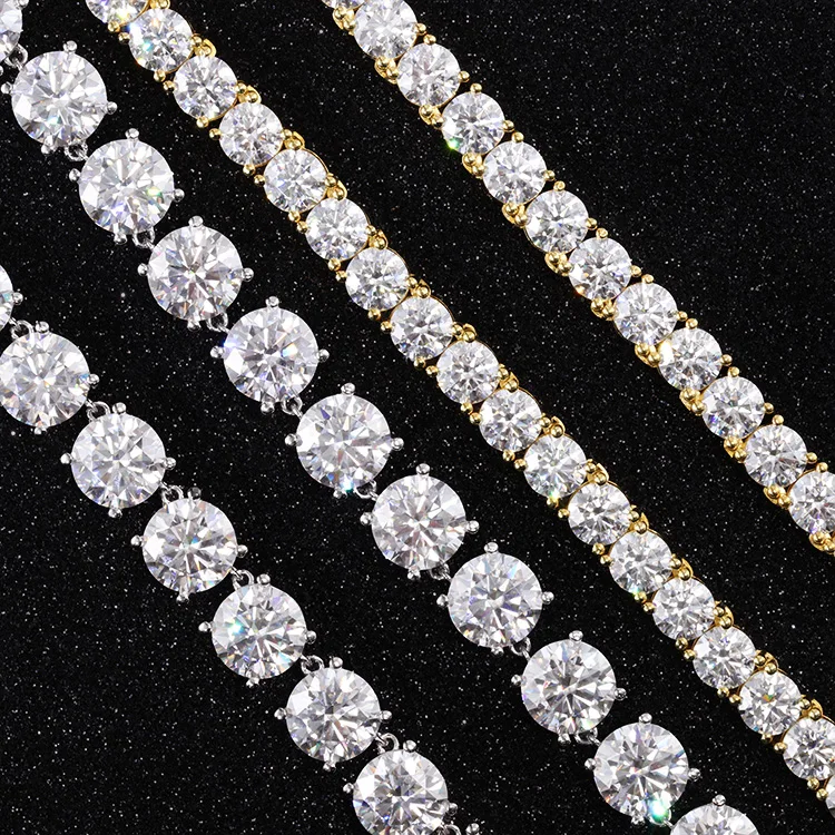 Premium 8mm12mm Tennis Chain 925 Sterling Silver with GRA Certificate Round Moissanite for Women and Men Daily Jewelry，