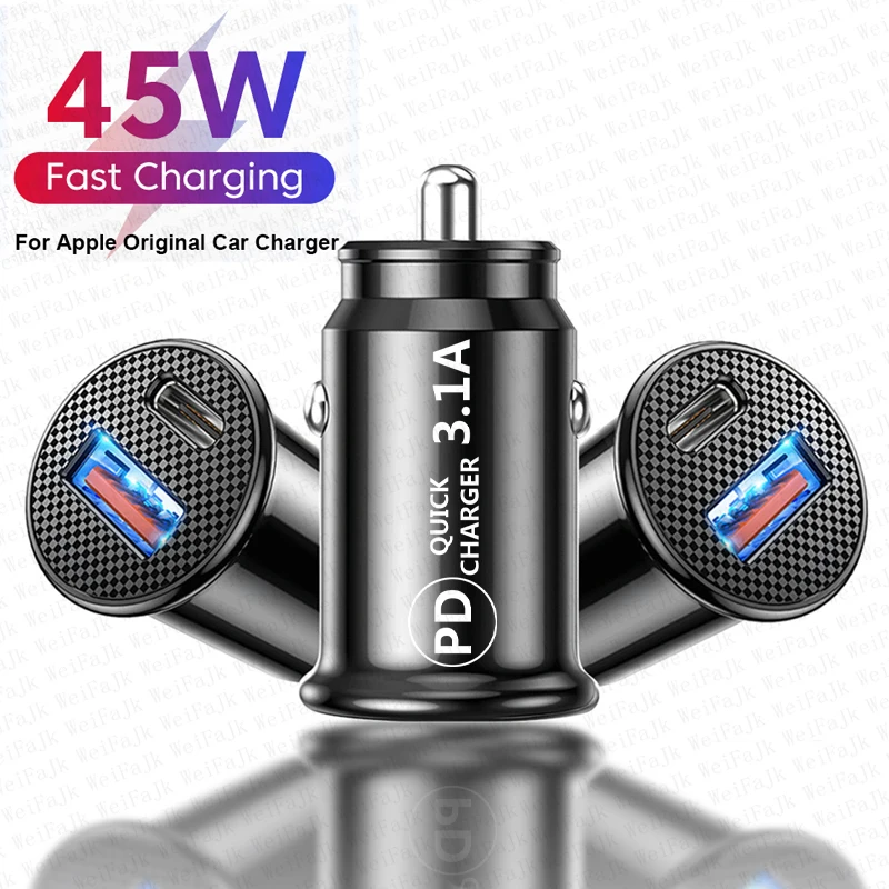 

USB Car Charger PD 45W Type C Fast Charging Phone Charger For iPhone 14 13 12 11 Pro Max AirPods Huawei P40 Xiaomi Redmi Samsung