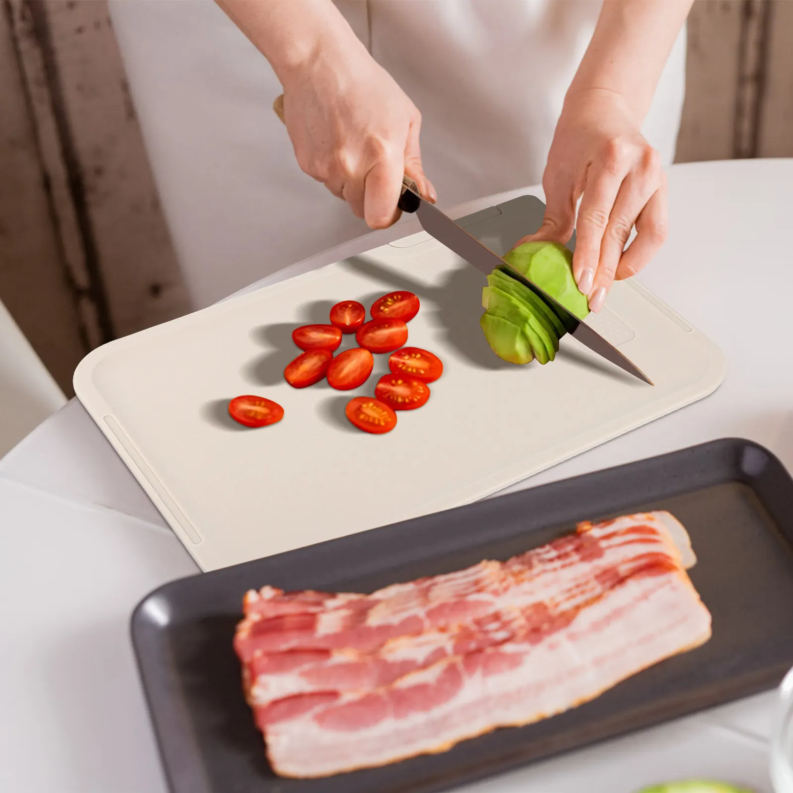 Stainless Steel Cutting Board Double Sided Non Slip Surface Dishwasher Safe Food Grade Heavy Duty Chopping Board for Fruit and