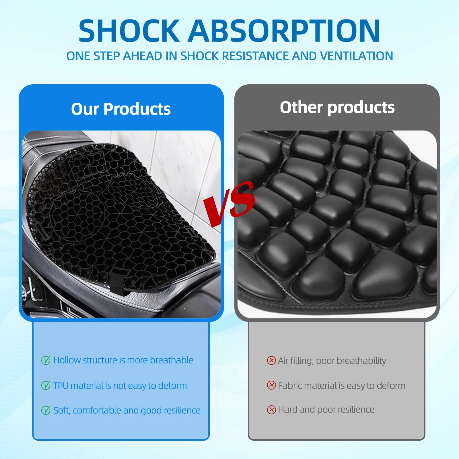 Gel Honeycomb Motorcycle Seat Cushion Shock-absorbing Universal All Seasons Foam Soft Comfortable Breathable Seat Cover Mats