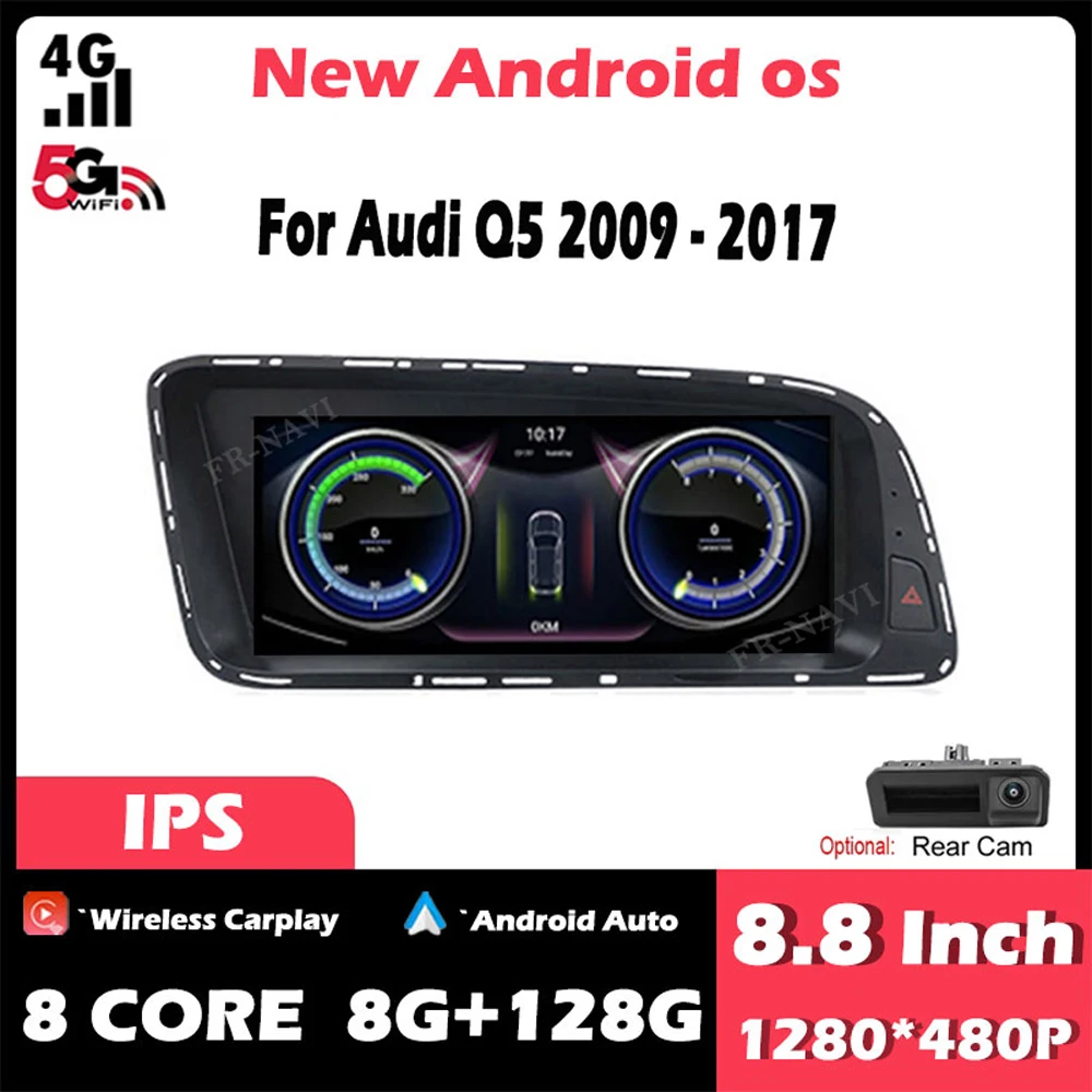 

8,8 дюймовый сенсорный экран Android 14 для Audi Q5 2009 - 2017 Автомобильная Мультимедийная стереосистема Автомобильная GPS-навигация Видео Радио