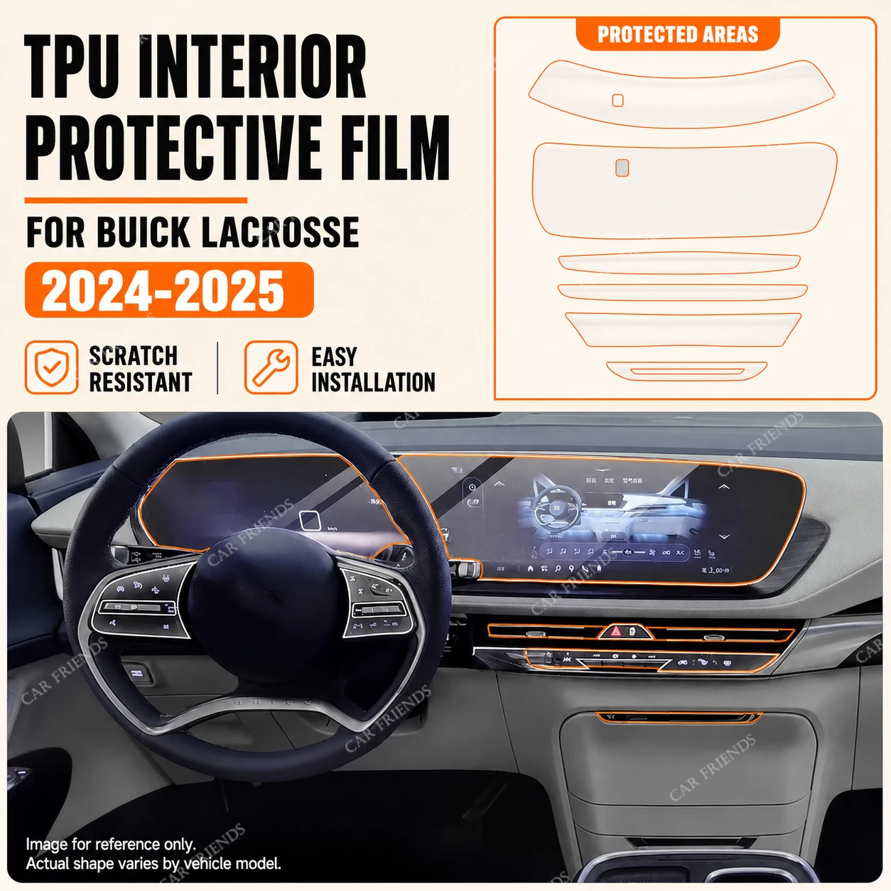 For Buick LaCrosse 2024 2025 Transparent TPU Interior Car Panel Dashboard Trim Anti-Scratch Protective Film Cover Accessories