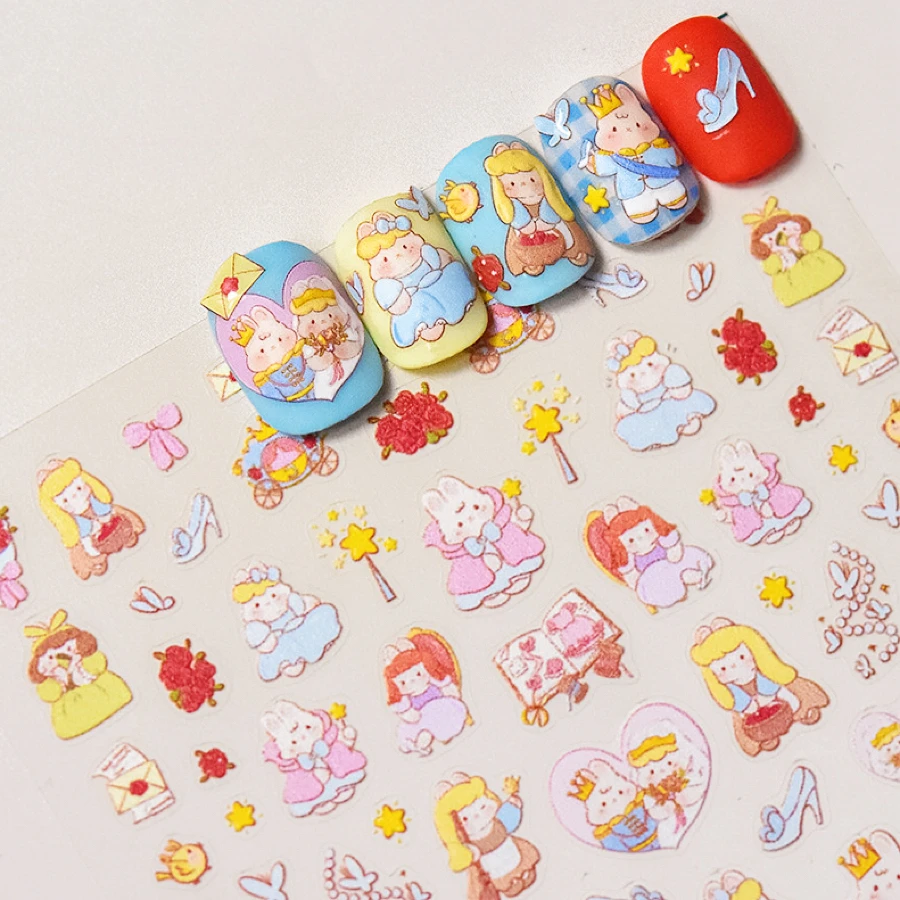 Lindo pequeño conejo regordete pegatina de uñas sueños en el país de las Maravillas pegatinas decoración de uñas DIY prensa en las uñas