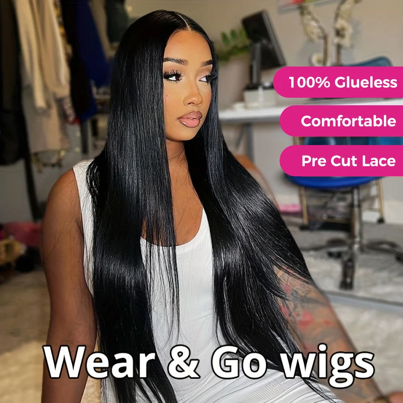 Glueless Wigs Straight 4x4 HD Transparent Lace Front Wigs Human Hair Straight 180% Density Glueless Human Hair Wigs