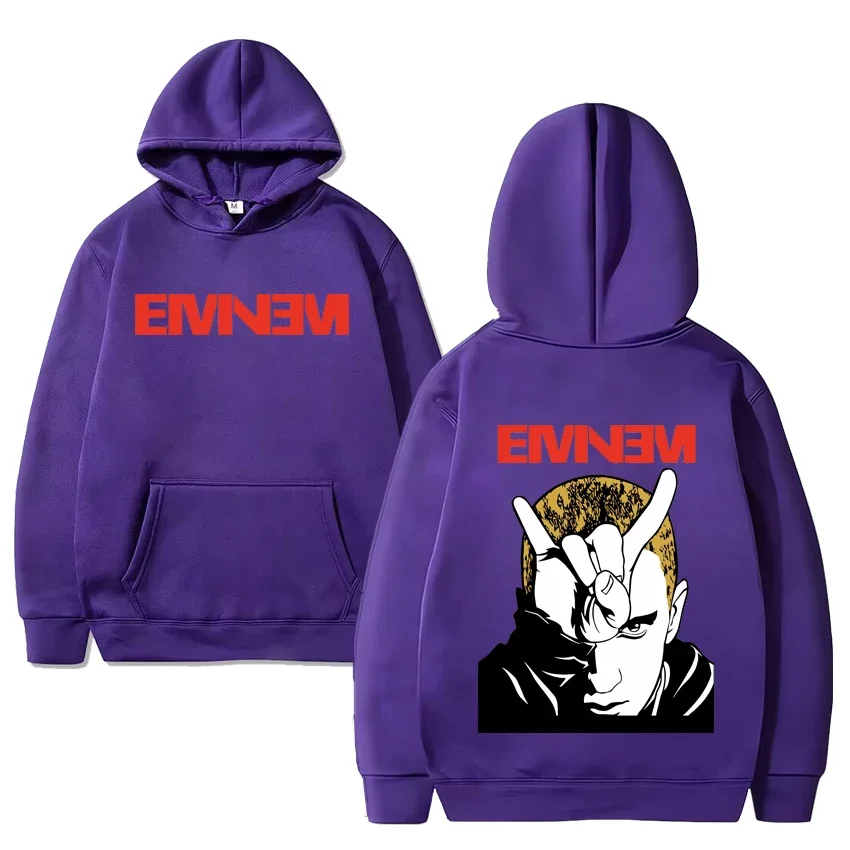 Hot Rapper Eminem Double Sided Printed Hoodie Men Women vintage Hip Hop streetwear Unisex Oversized Fleece Long sleeve pullovers