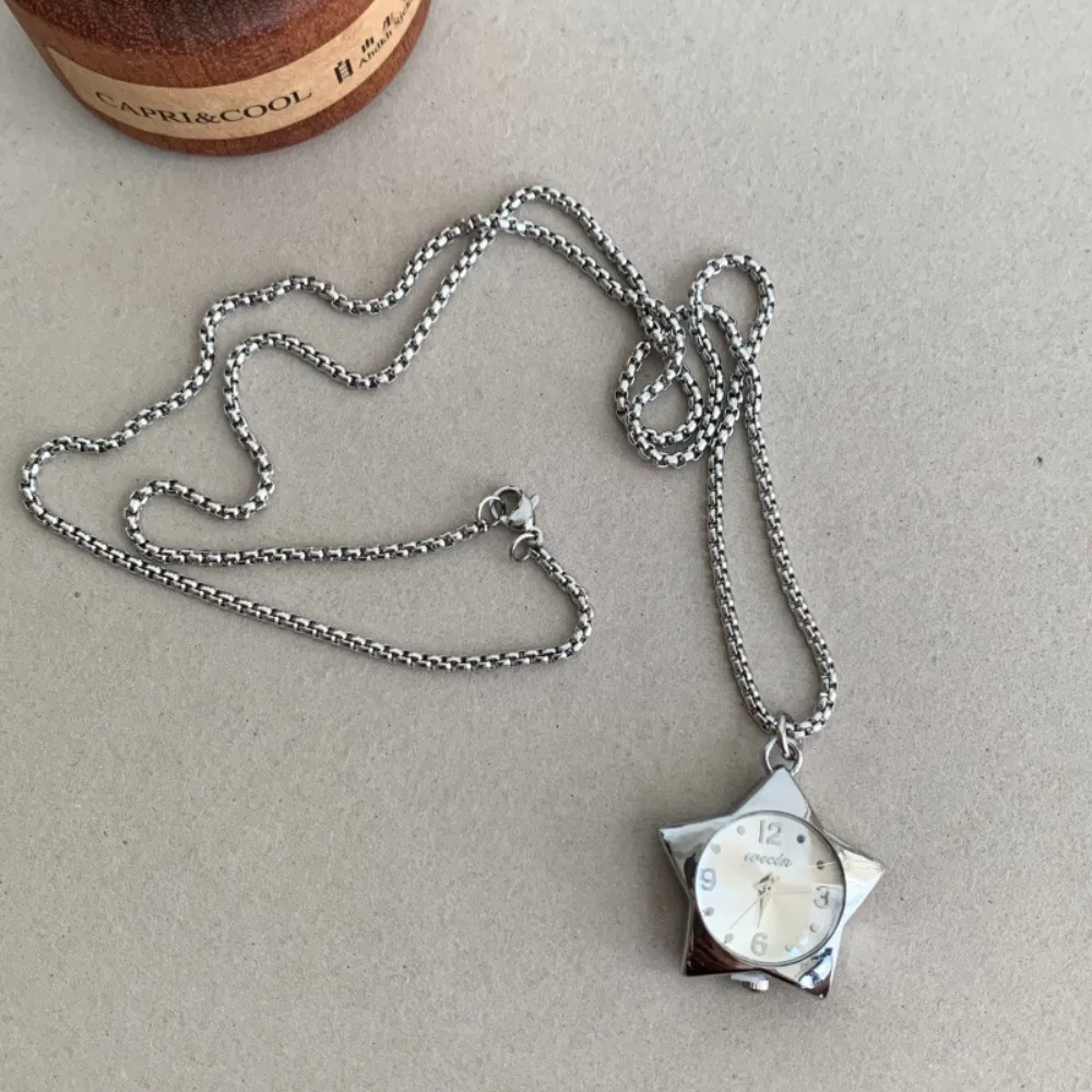 Vintage Heart-shaped Star Pocket Necklace Geometry Cross Pendant Clock Pendant Square Vintage Long Sweater Chain Couple