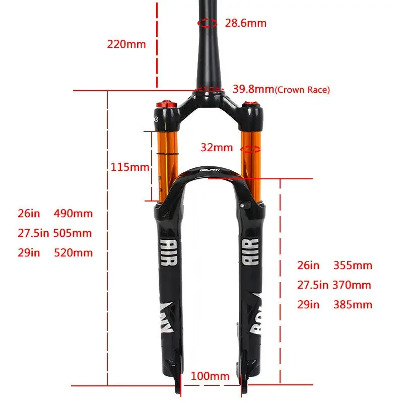 BOLANY Bicycle Fork 26/27.5/29 Inch Mountain Bike Fork Ultralight Air Suspension MTB Forks 100mm Travel Fit Disc Brake