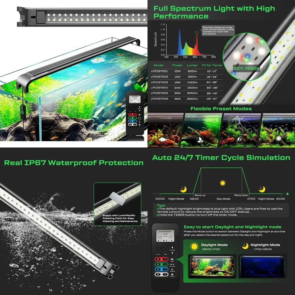 

Диммируемый светодиодный светильник RGB+W для аквариума с пультом ДУ, водонепроницаемый IP67, полный спектр для пресноводных аквариумов с растениями 30-35 дюймов