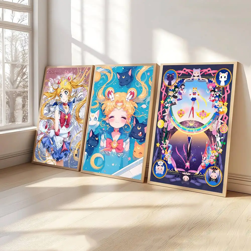 Anime Sailor Moon Vintage Posters Sticky Retro Kraft Paper Sticker DIY Room Bar Cafe Kawaii Room Decor