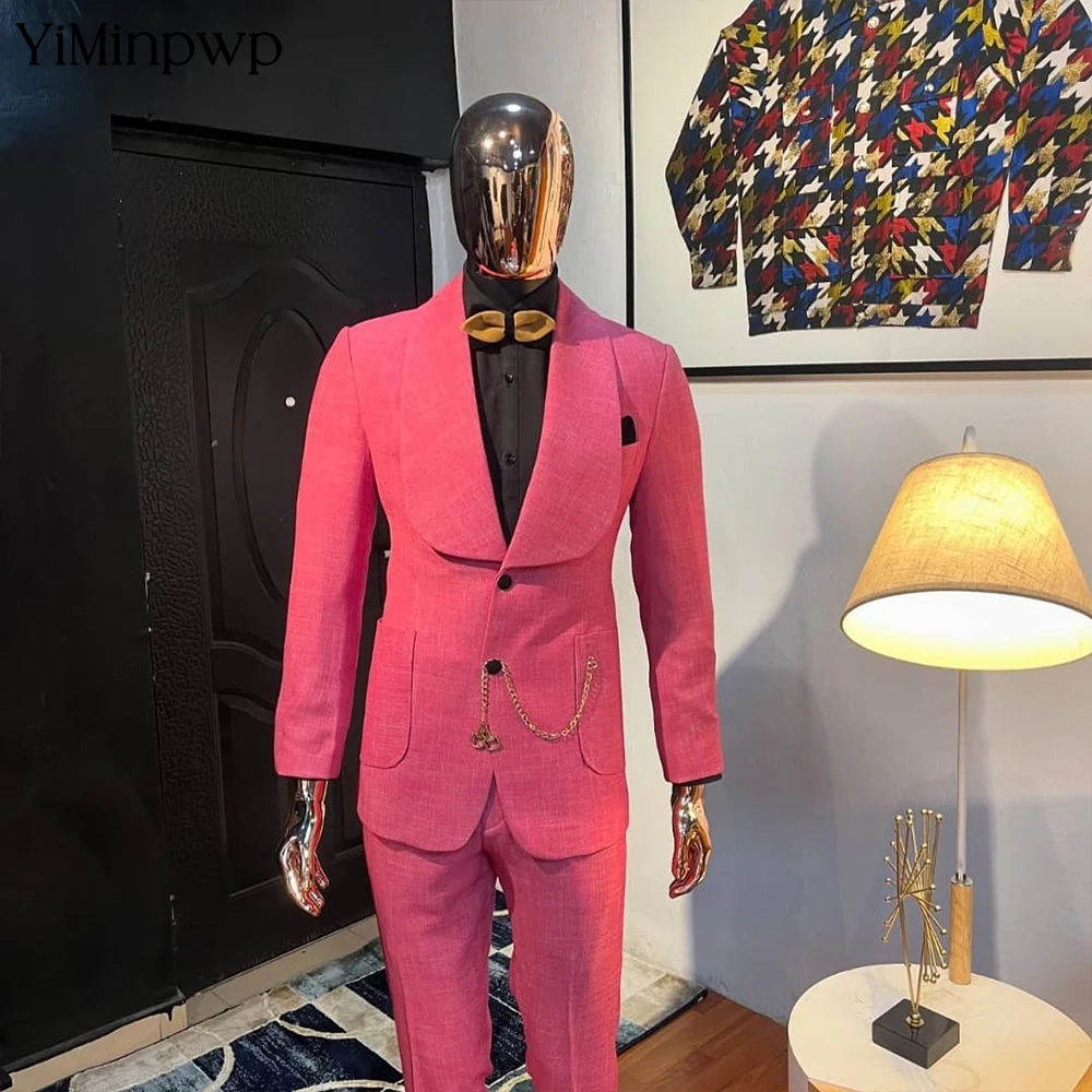 

YiMinpwp New Pink Men's Suit 2 Pieces Shawl Lapel Slim Fit Sinlge Breasted Groom Tuxedo for Weeding Party Prom for Men XS-5XL