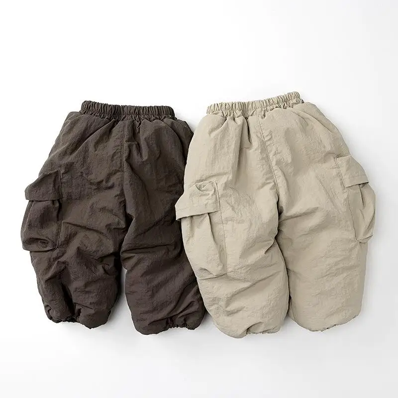 

2025 Winter New Children Fleece Trousers Solid Boys Casual Pants Kids Plus Velvet Thick Warm Pants Girls Cotton Padded Pants