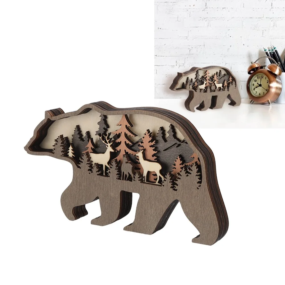 3D Forest Animal Wood Crafts gift with Light Wood Carving Animal Crafts Luminous Decoration Multi Layer Carving