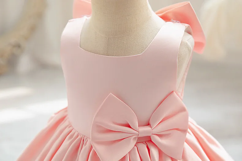 2024 New Girl\'s big bow princess dress 0-5-year-old baby fashion satin dress Carnival birthday party host performance dress