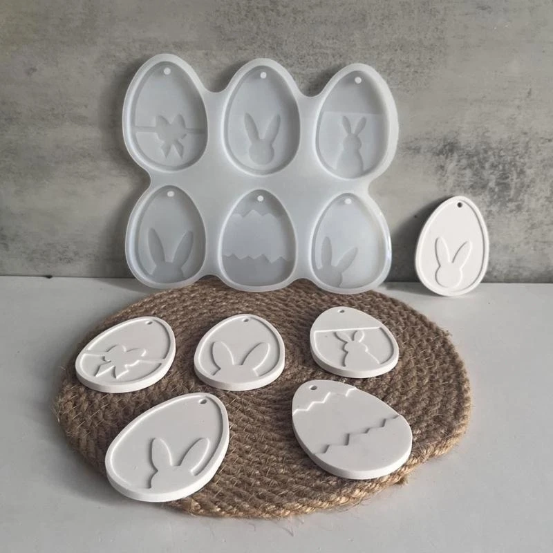 

G7NC Silicone Mold for Crafting Rabbit Eggs Shaped Pendants Handmade Easter Themed Ornament Mould Jewelry Making Supplies