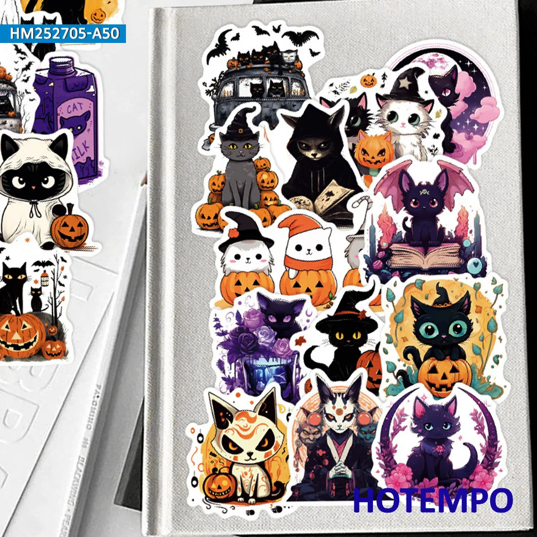 Naklejki na Halloween, Śliczne koty z kreskówek graffiti, Nadaje się do dekoracji, laptopa, samochodu, telefonu, albumu z wycinkami, bagażu, Zabawny pakiet naklejek, 20/30/50 sztuk