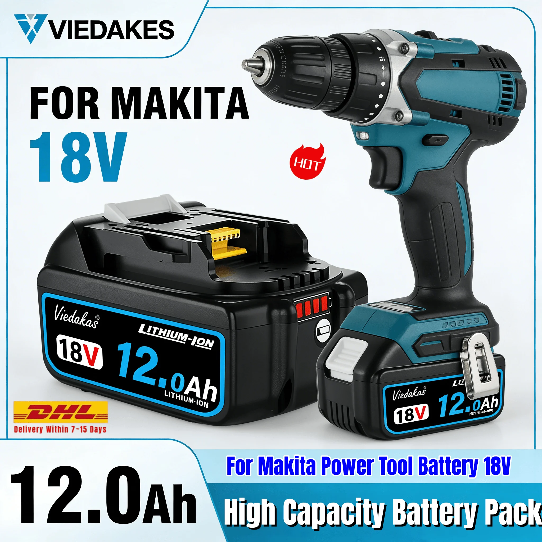 

For Makita 18V Battery 8Ah 10Ah 12Ah Replacement Lithium Battery with LED Indicator for BL1830 BL1850 BL1860