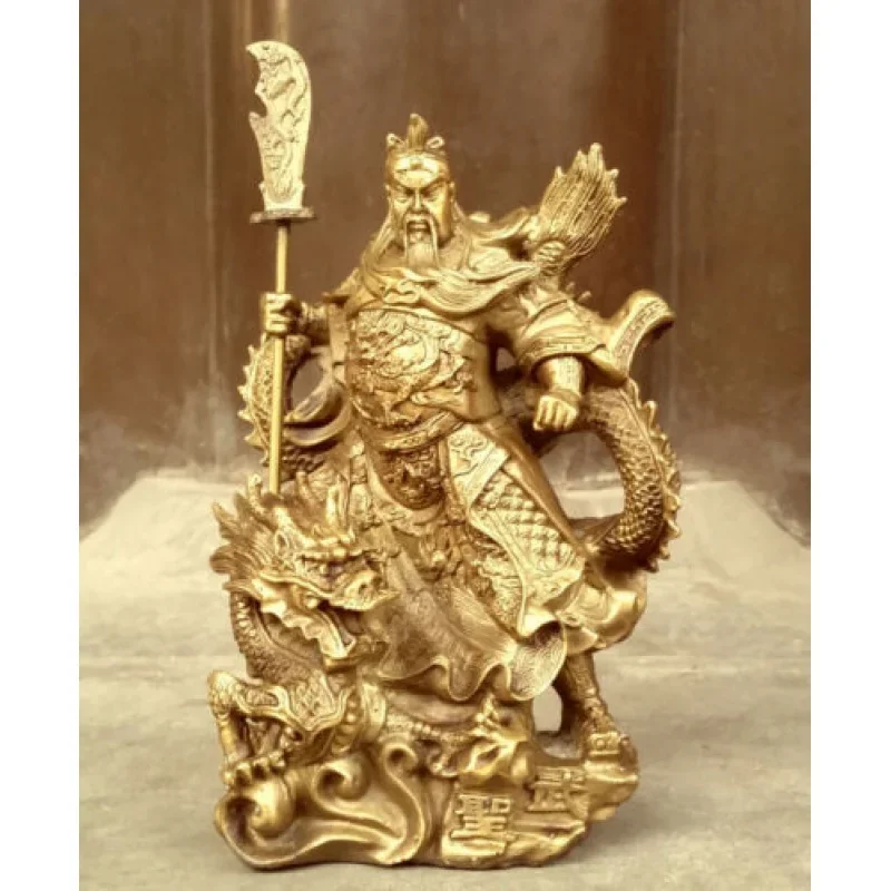 Antique bronze heroic Guan Gong Yu Bronze Warrior God Stand in Dragon Statue