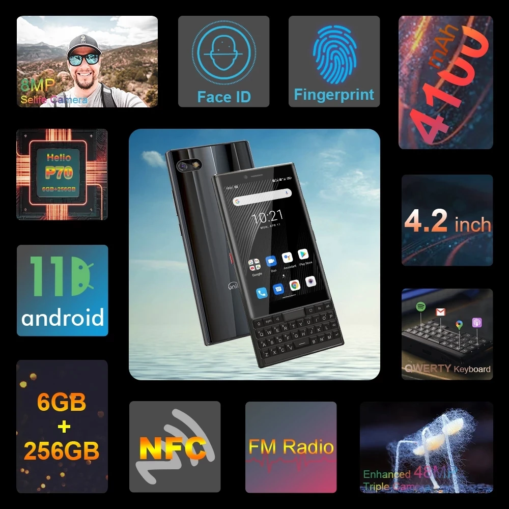 Unihertz TITAN SLIM Android 11 Helio P70 6 ГБ 256 ГБ клавиатура Qwerty 48 Мп задняя камера 4100 мАч