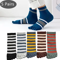 5 Pairs Mans Short Socks With Toes Pure Cotton Striped Business Young Street Fashion Colorful Five Finger Happy Socks Sokken