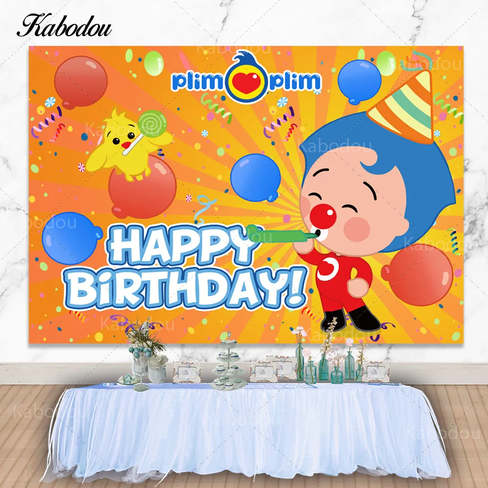 Kabodou Plim Backdrop Children Birthday Party Decoration Balloon Cake Photography Background  Photo Banner Custom Prop