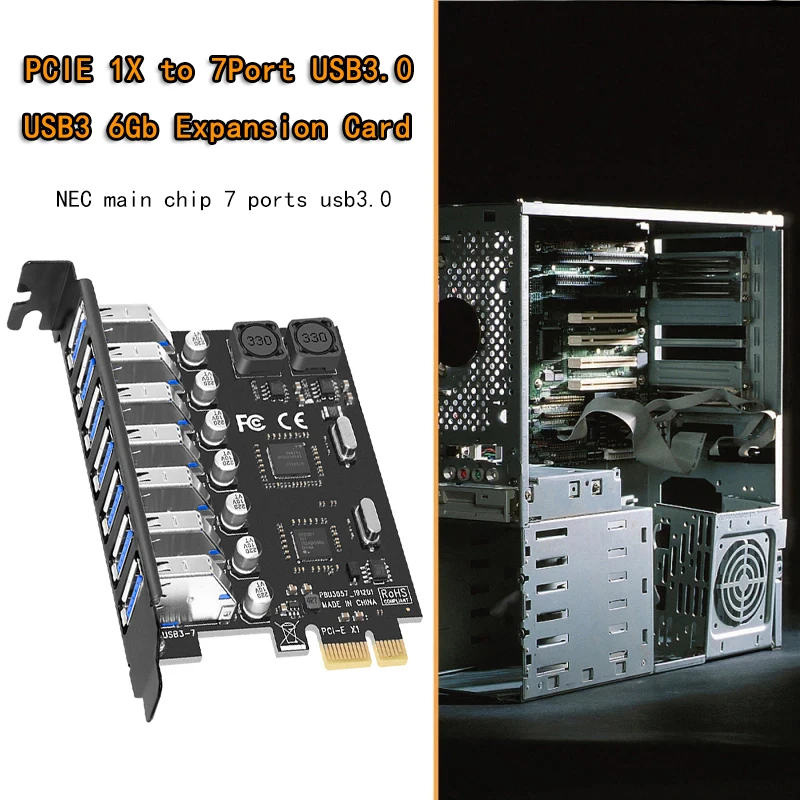 Carte PCI-E PCI-E USB 3.0 pour ordinateur de bureau, adaptateur Gbps, contrôleur, puce NEC, 7 ports, nouveau, 3.0, PCI Express