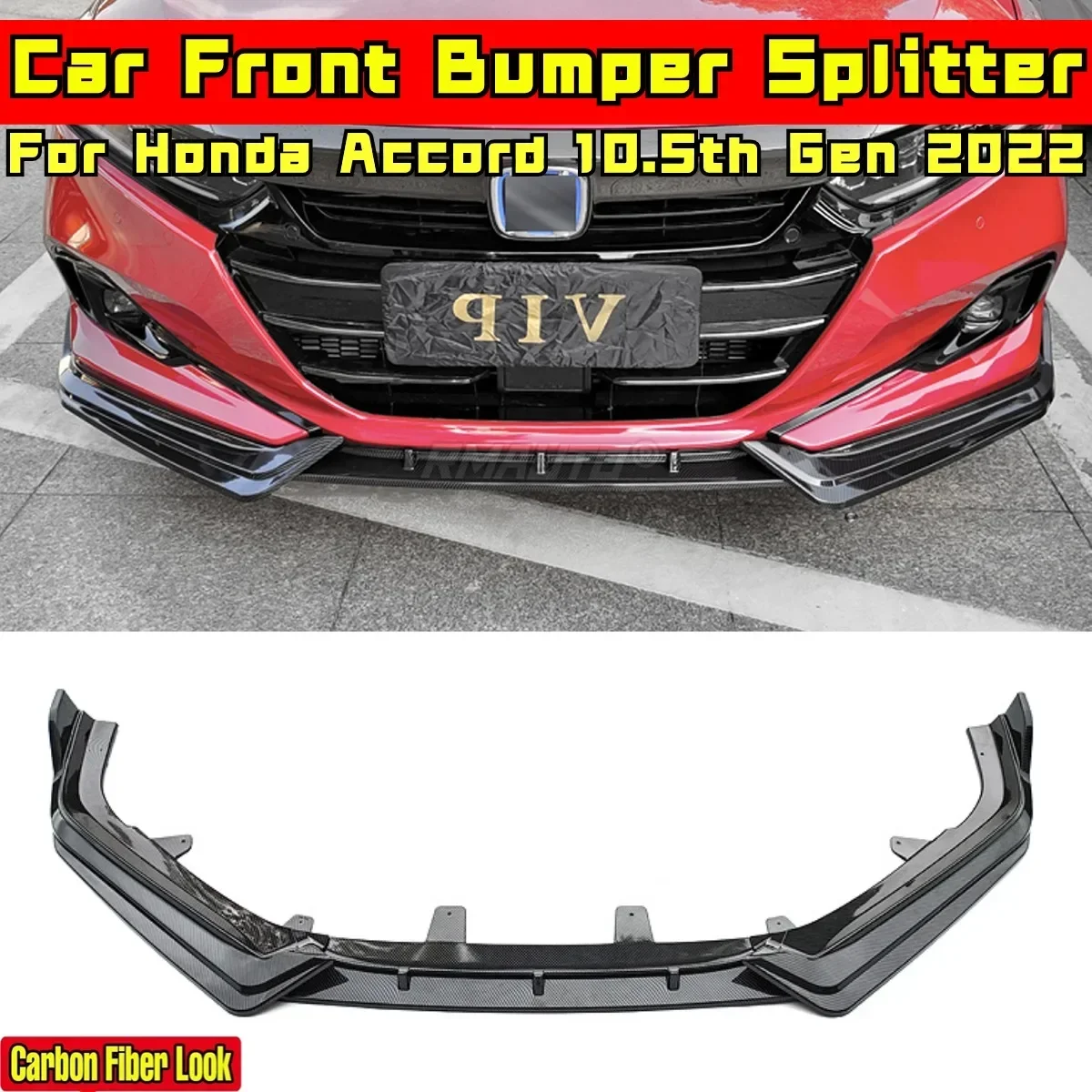 Accord Front Bumper Lip Matte Black Sport Style Bumper Splitter Body Kit For Honda Accord 10.5th Gen 2022 Car Accessories