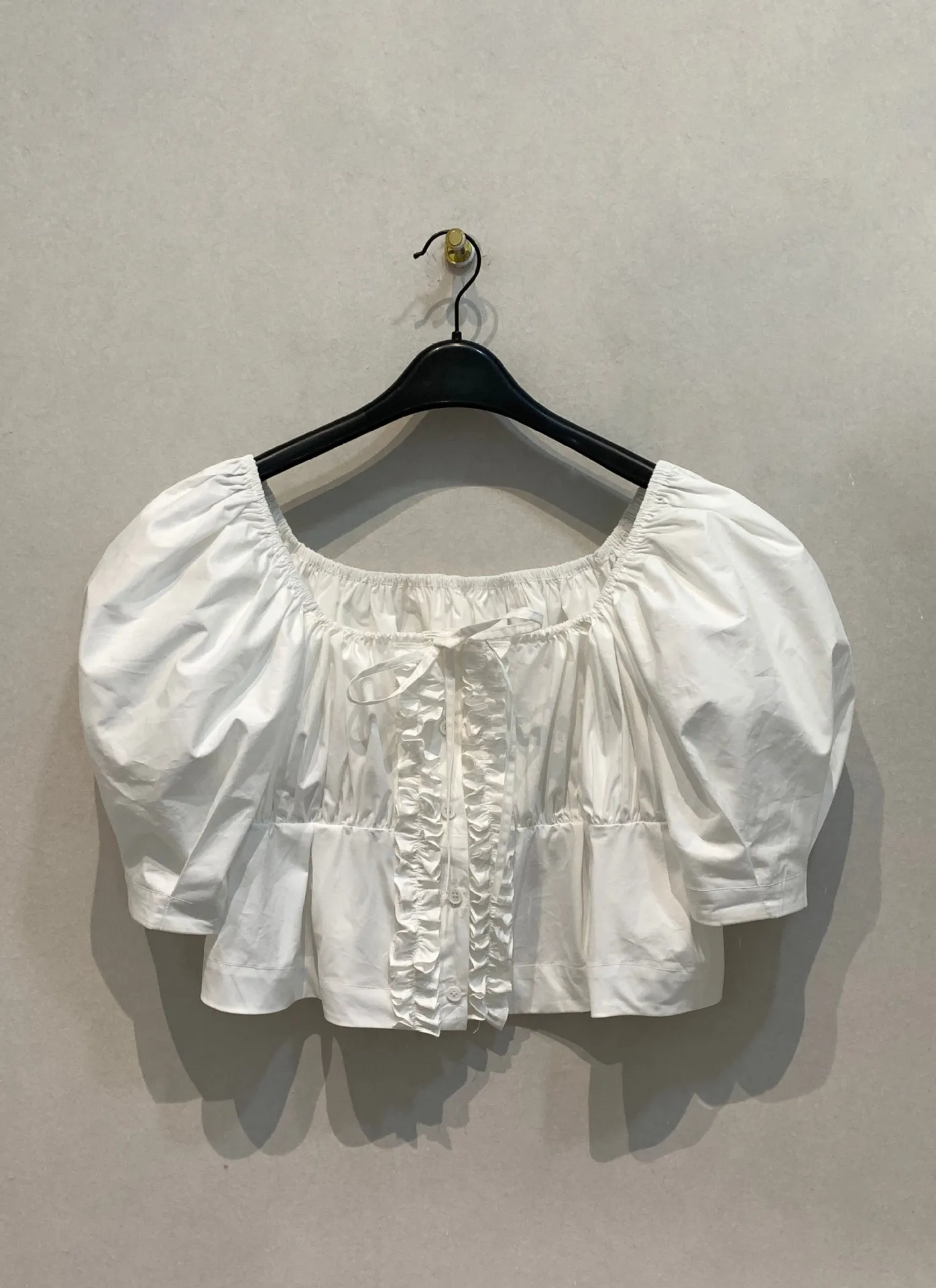 

Kuzuwata Lovely New French Casual Ropa Mujer Slim Simple Lace Up Ruched Blouses Japan Puff Sleeve Short Literary Fungus Blusas