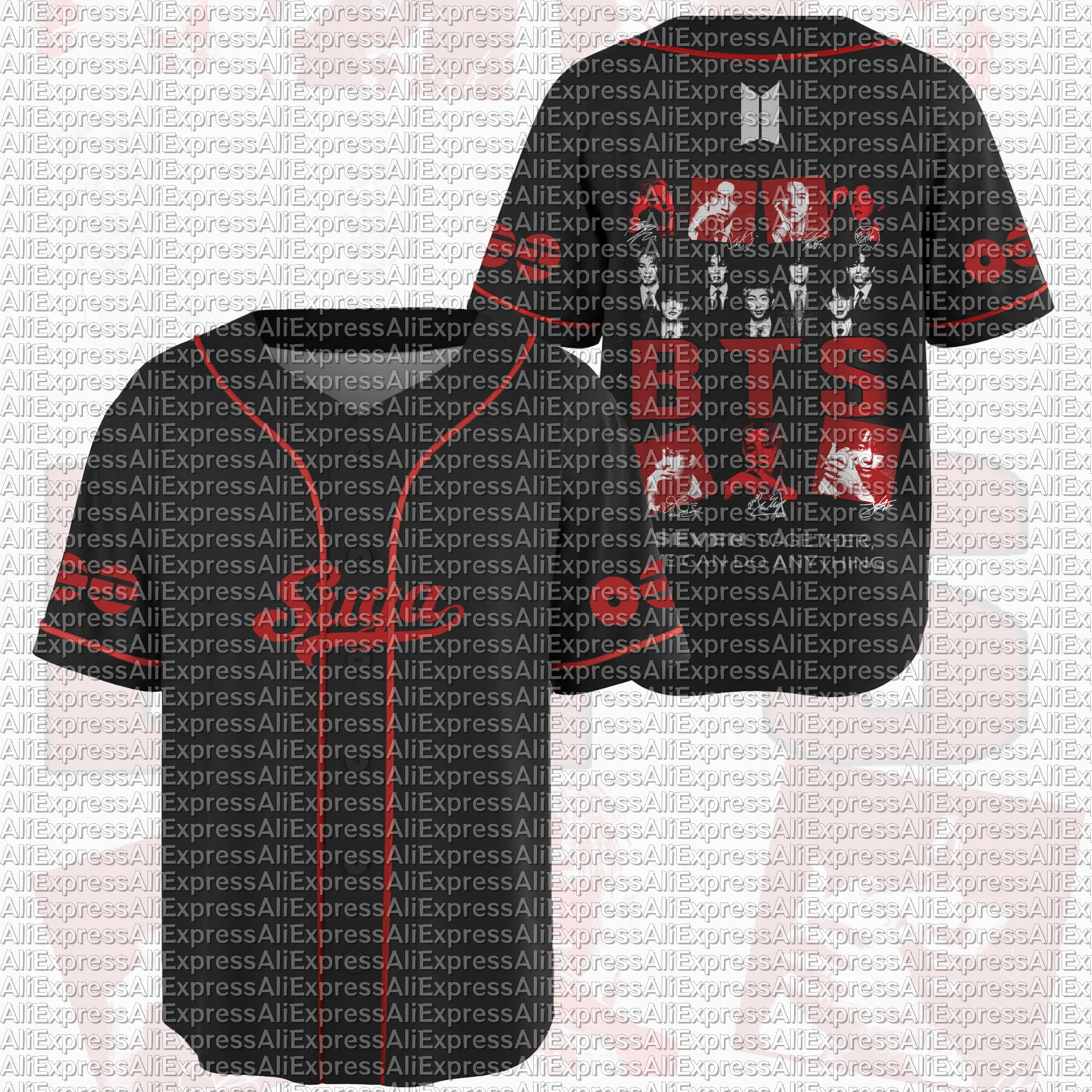 Black and Red Border BTS Baseball Shirt, BTS All Face Print, Button Up Baseball Jersey, Fan Clothing