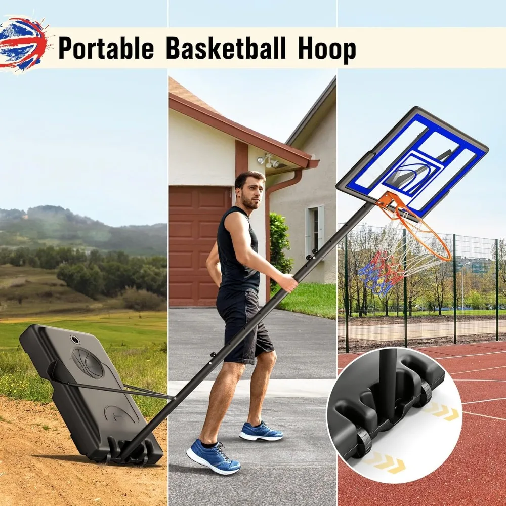 Cesta de basquete portátil ao ar livre 10 pés, altura ajustável, tabela de 44 polegadas, adequada para crianças, jovens e adultos, ideal para todos