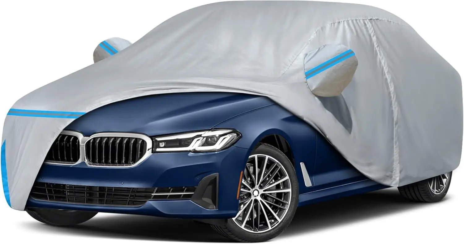 

Waterproof All-Weather Car Cover with Door Zipper, Windproof Straps & UV Protection for Sedans