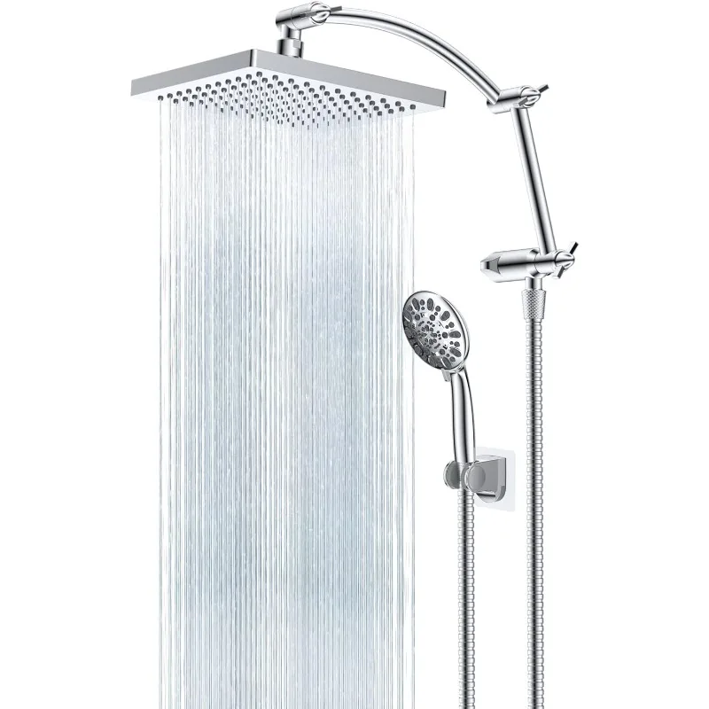 Thickness 8'' Rain Shower Head, High Pressure Handheld Spray, Showerhead Combo with 16'' Adjustable Arc Shower Extension Arm