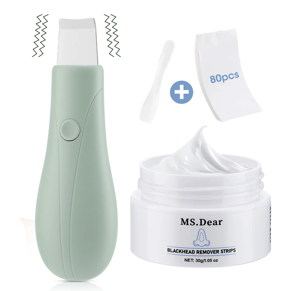 

Skin Scrubber Peeling Blackhead Vibration Pore Cleaning Skincare Kit Face Spatula + Blackhead Remover Liquid + 80pcs Nasal Patch