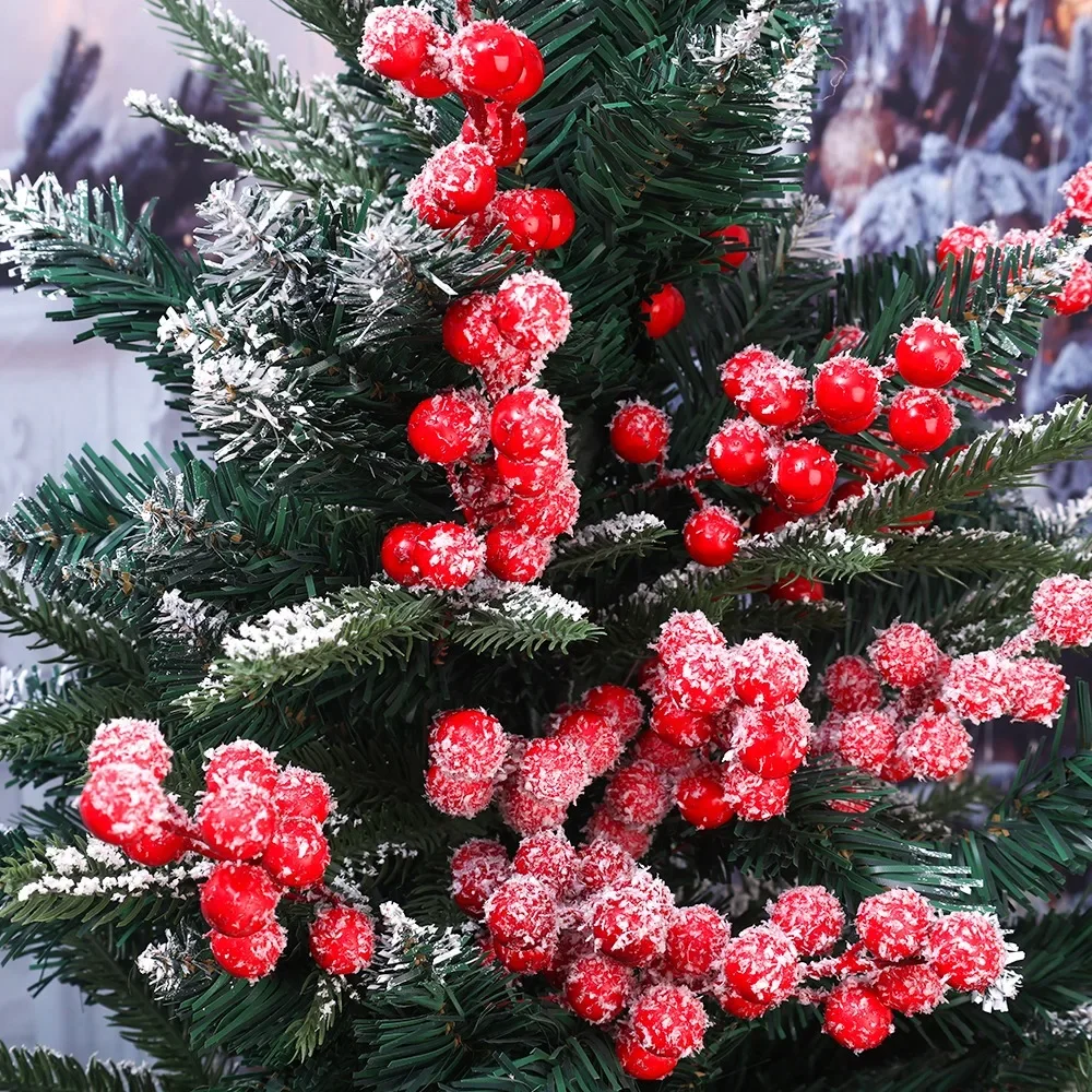 30/1PCS Christmas Snowflake Red Berry Branches Artificial 12 Heads Holly Berry Stems Xmas Tree Wreath New Year Party Decoration