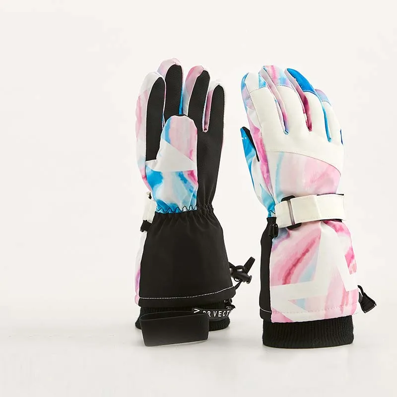 2025 New Winter Warm Print Outdoor Skiing Gloves Windproof Waterproof Plush Boys Children Ski Glove Polyester Sports Girl Gloves