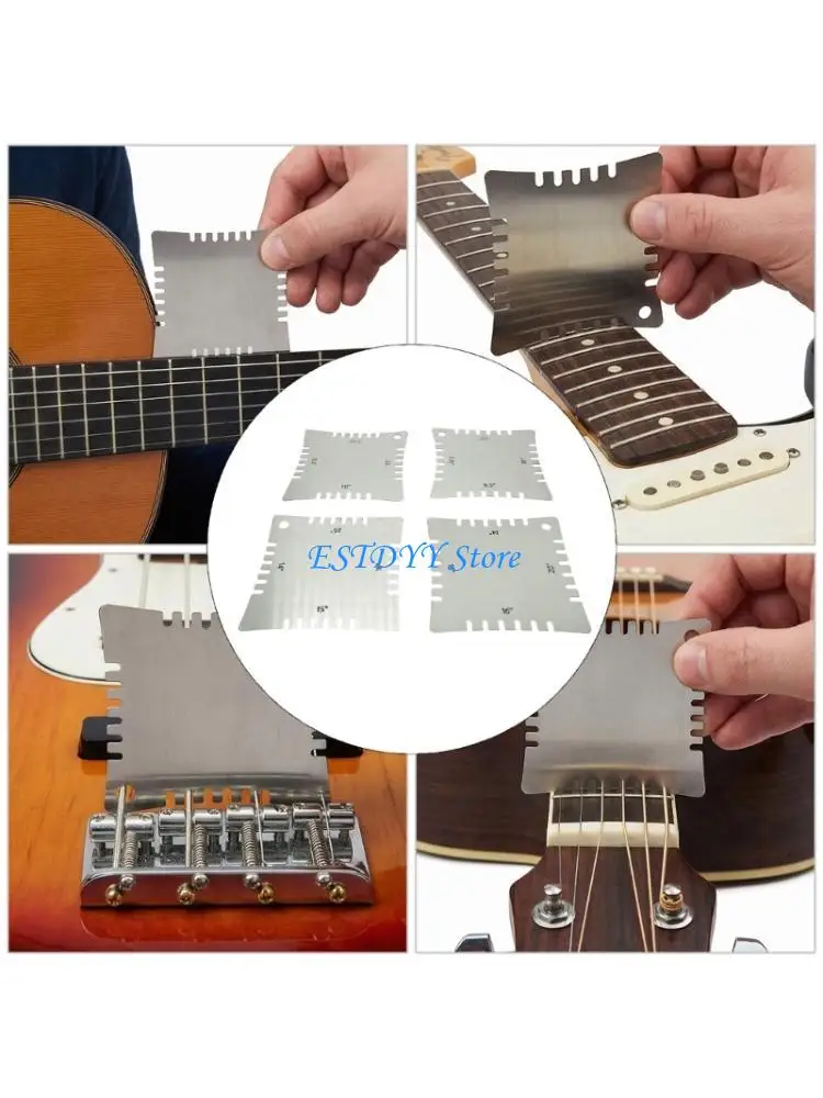

G6DE 4Pcs Guitar Notched Gauge Ergonomic Guitar Setup Tools Metal Fretboard Measuring Tool for Bass Acoustic Guitar