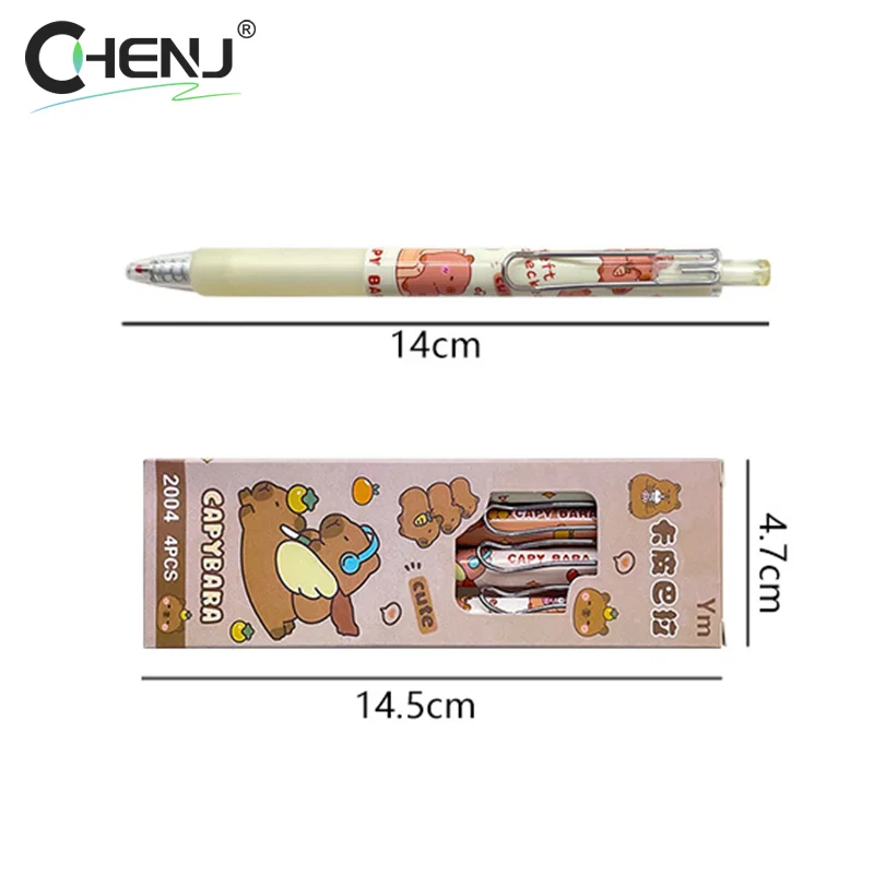 Stylos neutres Capybara de dessin animé Kawaii, 4 pièces, fournitures scolaires et de bureau, papeterie esthétique, cadeaux pour étudiants, stylos à bille mignons