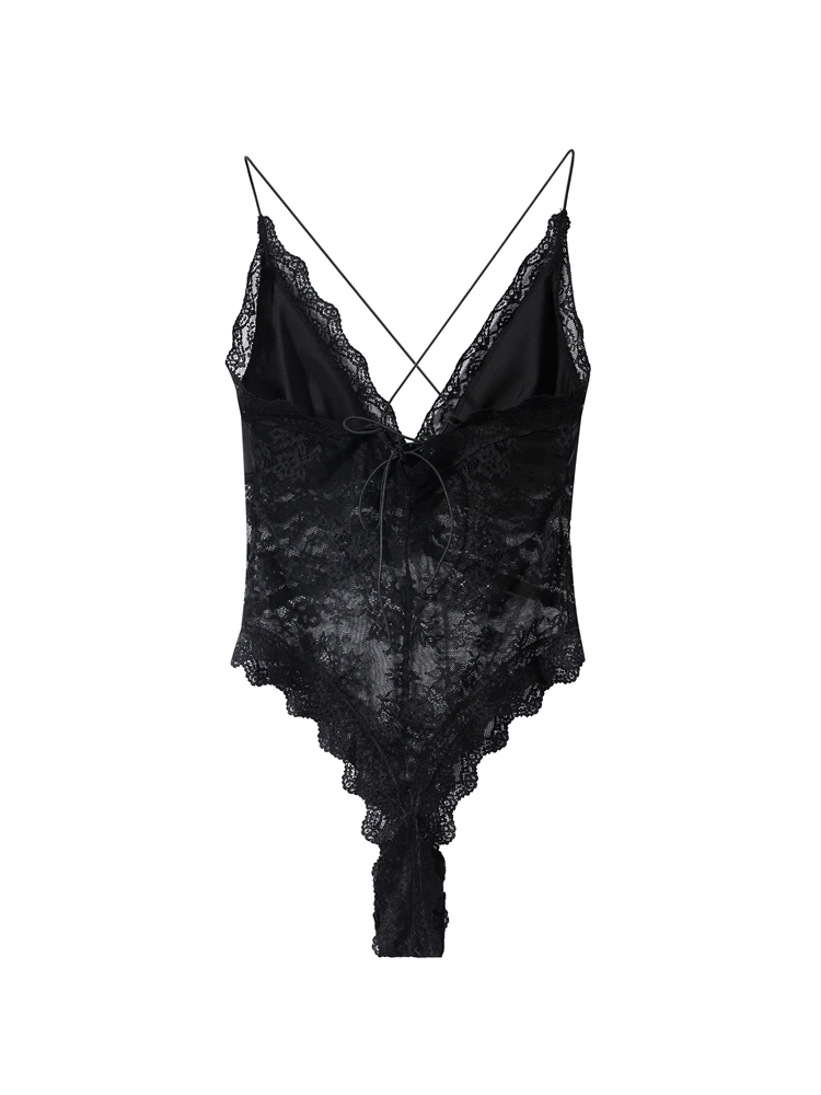 Sexy Women's Black Lace Bodysuit Slim Haler Lace-up Backless Sleeveless Party Evening Rompers 2026 Summer Lady Short Jumpsuit
