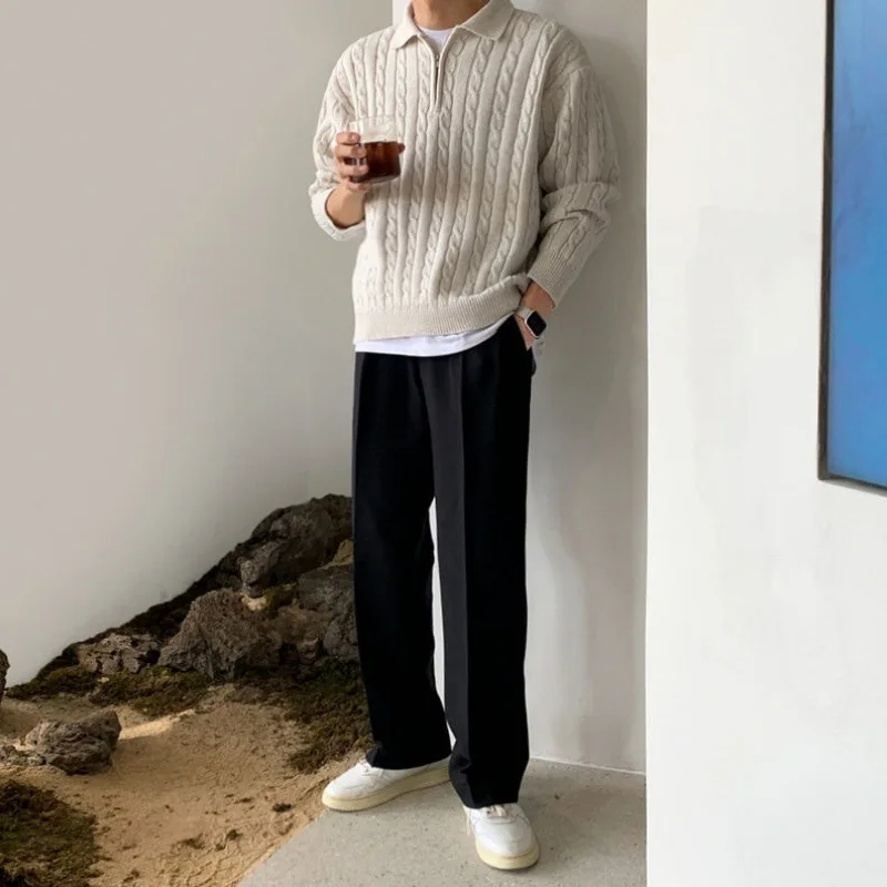 Men's Autumn Sweater Half Zip Knitwear Knitting Pullover Loose Niche Design Lapel Pullover Sweater