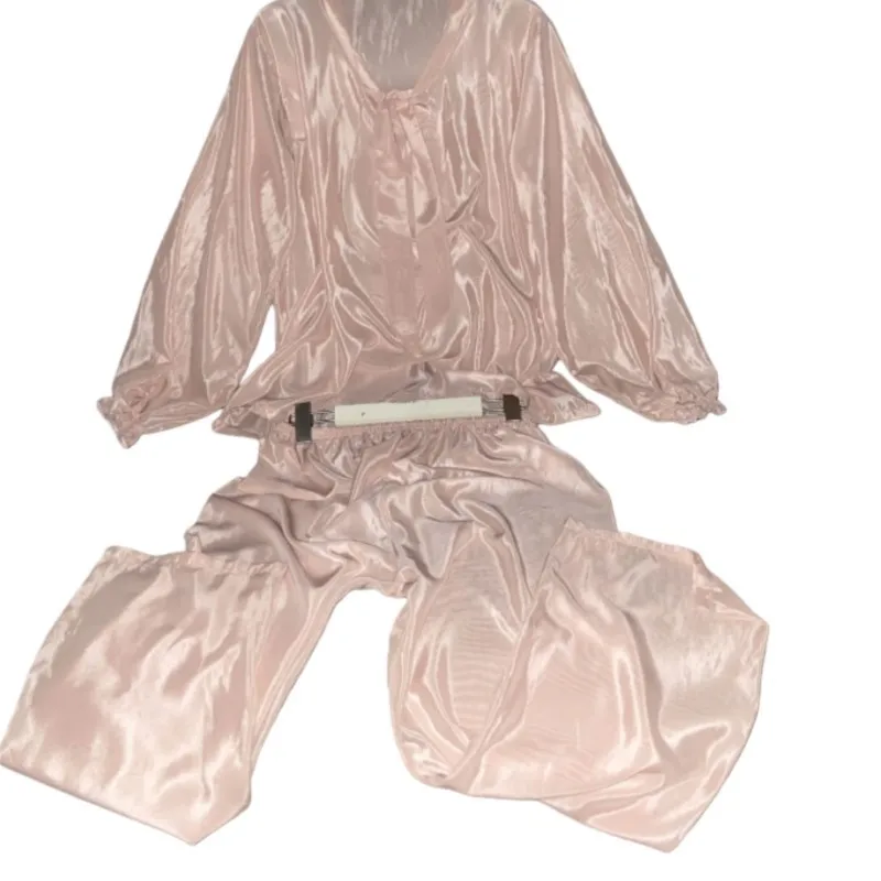 2 Pieces Set Double-sided Glossy Men V-neck Lace Up Top And Pants Couple Loose Plus Size Sportswear Soft Silky Touch Pajamas