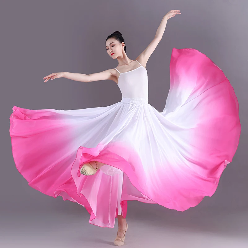 720 Graden Vrouwen Elegante Gradiënt Flowy Rok Lange Chiffon Ballet Dans Rokken Praktijk Dancewear Klassieke Dansen Kostuum