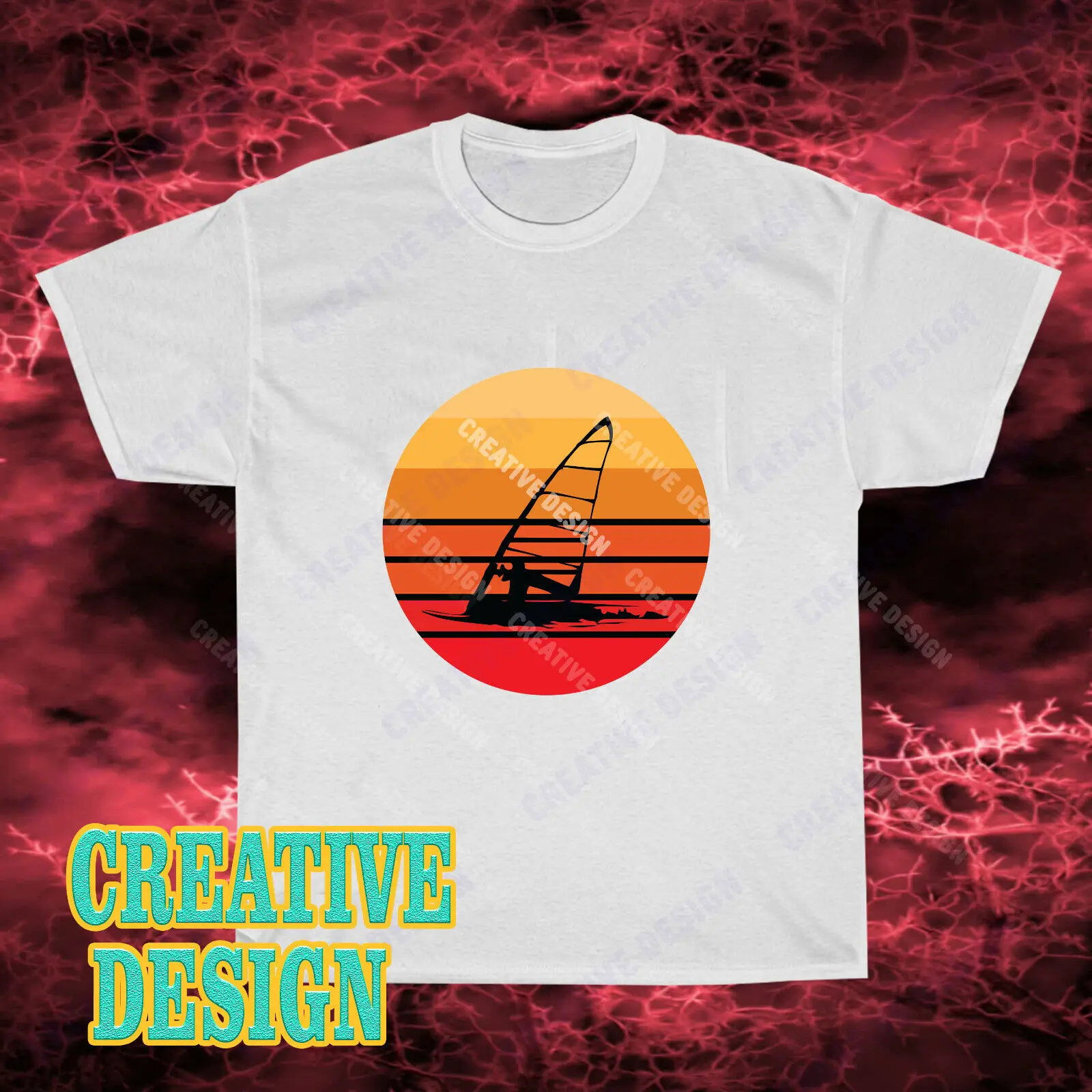 New Shirt Windsurfing Retro Sunset Logo Unisex T-Shirt Funny Size S to 5XL