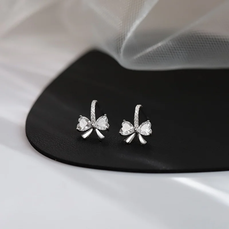 

New 925 Sterling Silver Zircon Bow Earrings, Exquisite, Party Jewelry Fashion Accessories Gifts
