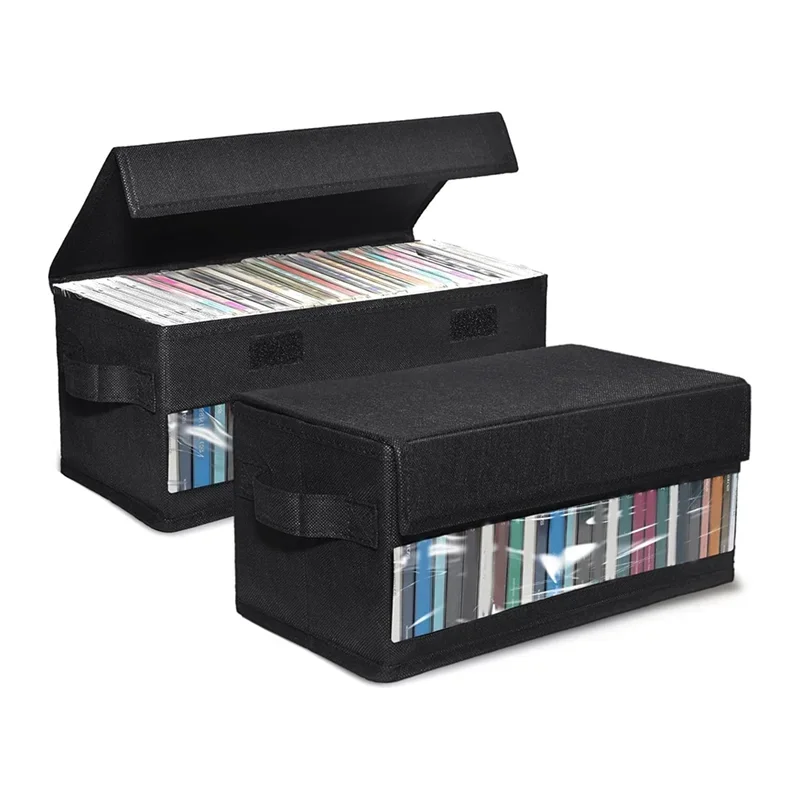 yesABDR-2 Pcs DVD Storage Case CD Case Storage Stackable Jewel Cases With Handles Foldable CD Organizer With Lid