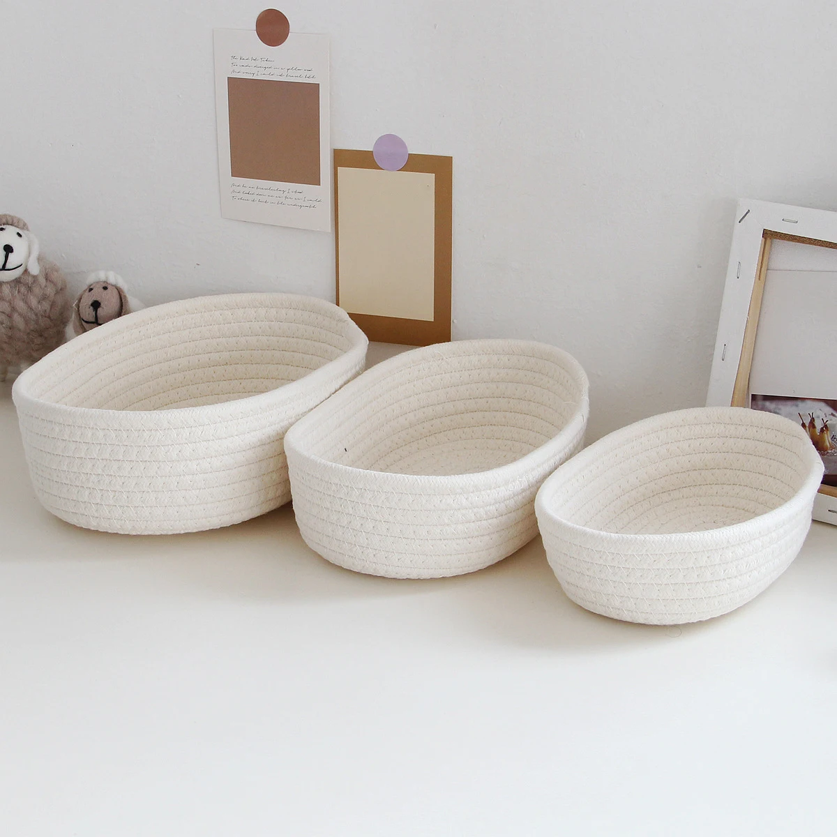 1PC Storage Basket Toys Cosmetics Office Stationery Storage Box Hand Woven Cotton Thread Storage Basket Boat Shaped Basket