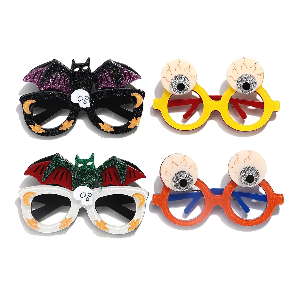 Funny Halloween Bat Eyeball Eyeglass Frame Badge Brooches Cute Acrylic Lapel Brooch Pins for Women Men Party Jewelry Accessory